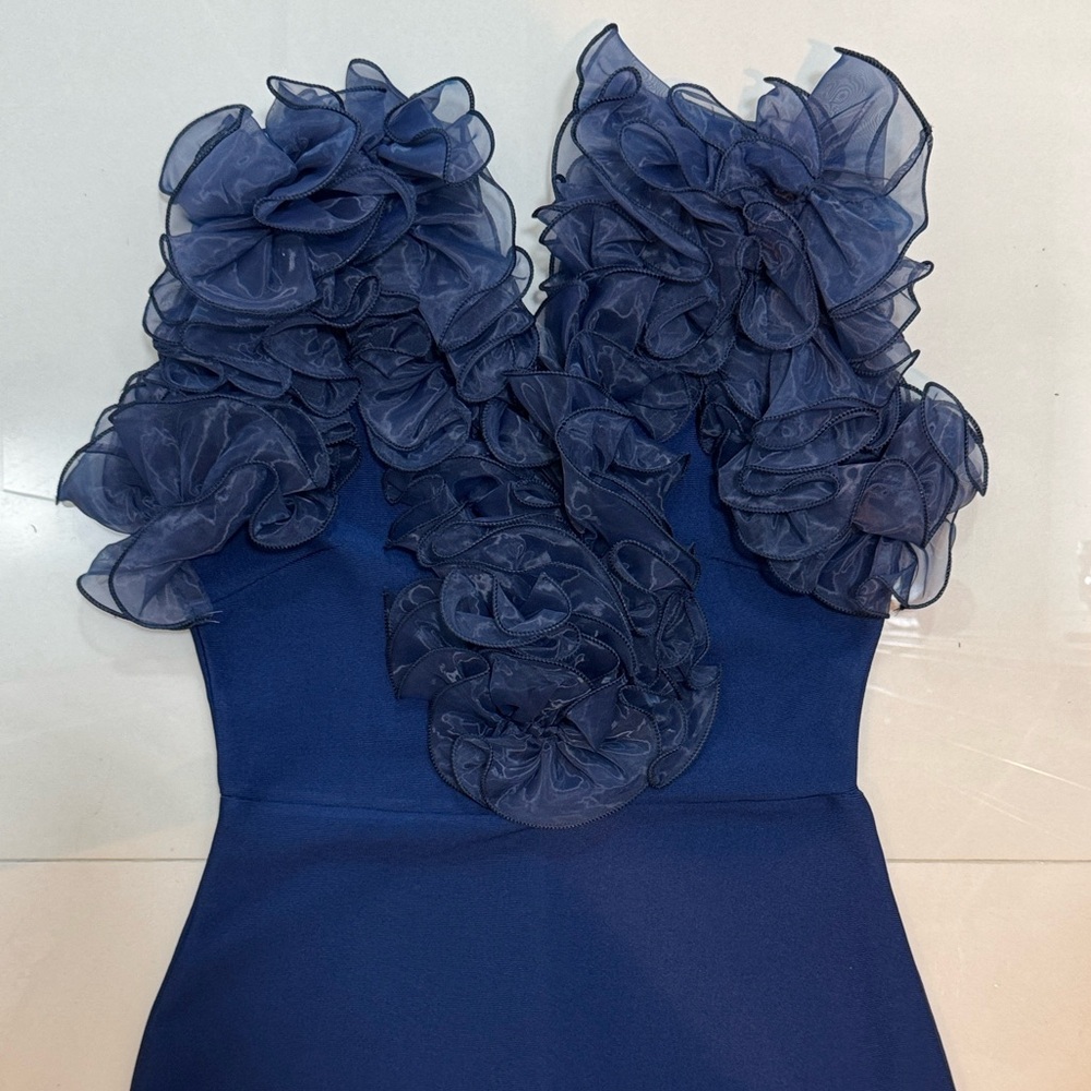 Elegant Navy Blue Ruffled Dress